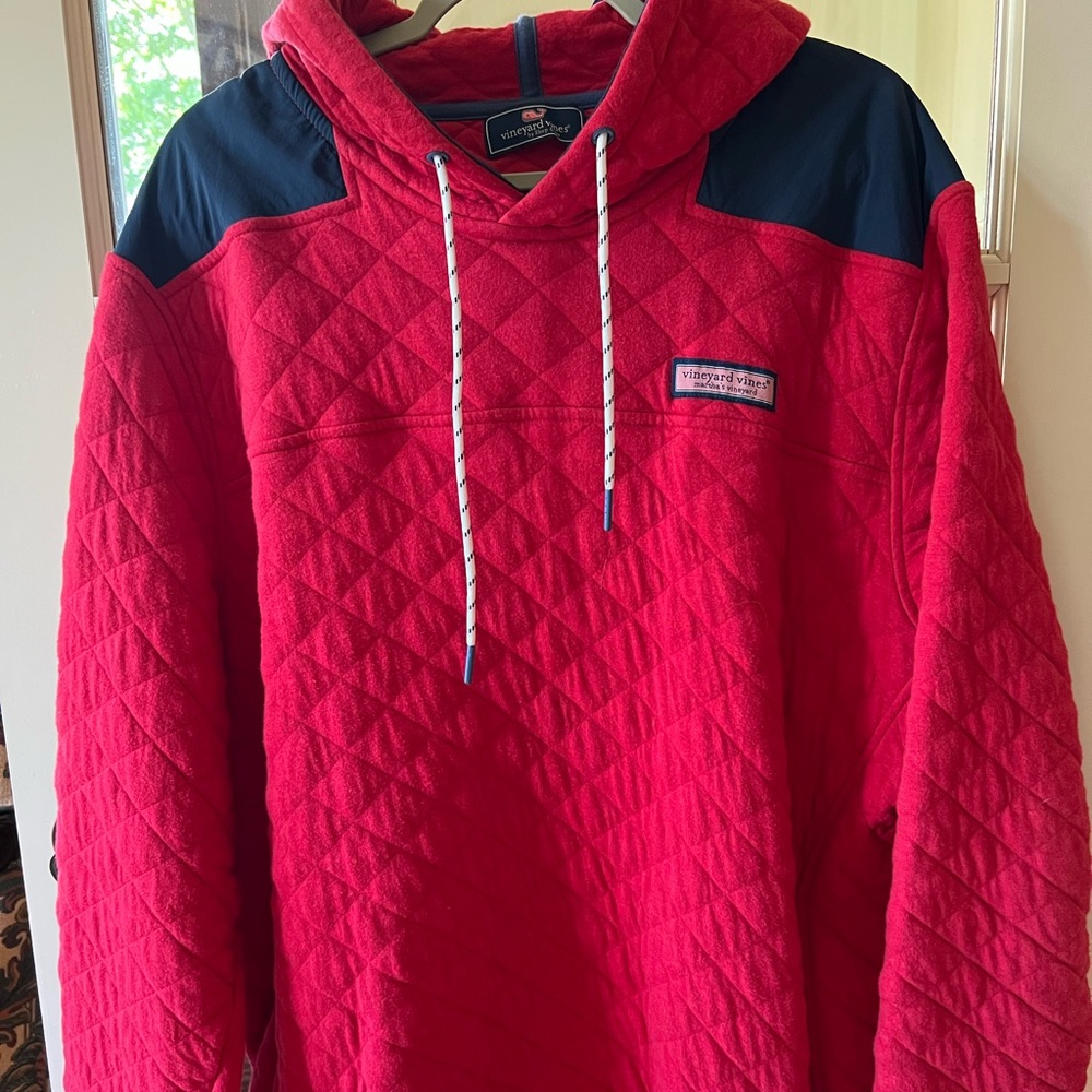 Vineyard Vines Red and Navy Quilted Hoodie
